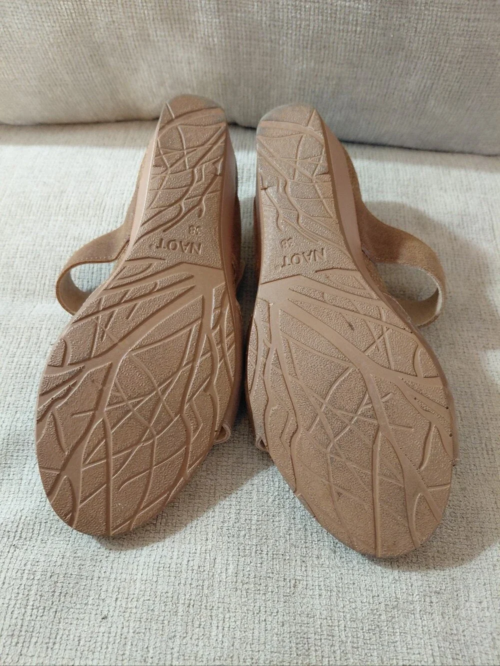 Naot Taupe Suede Wedge Sandals with Tortoise Buckle Size 8